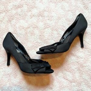 Blake Scott Desmond Black Bow Peep Toe High Heel Pumps 7.5